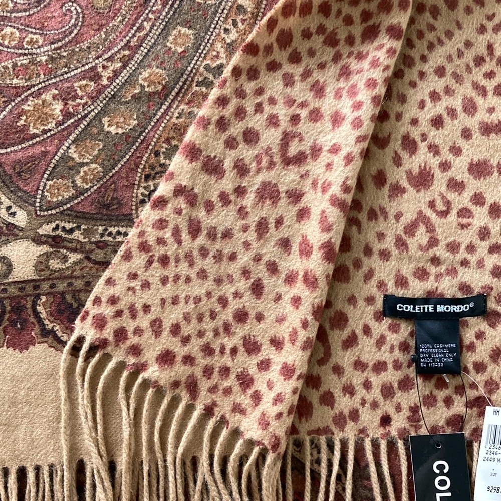Colette Mordo Paisley animal print double sided extra lux 100% Cashmere 75”x27”